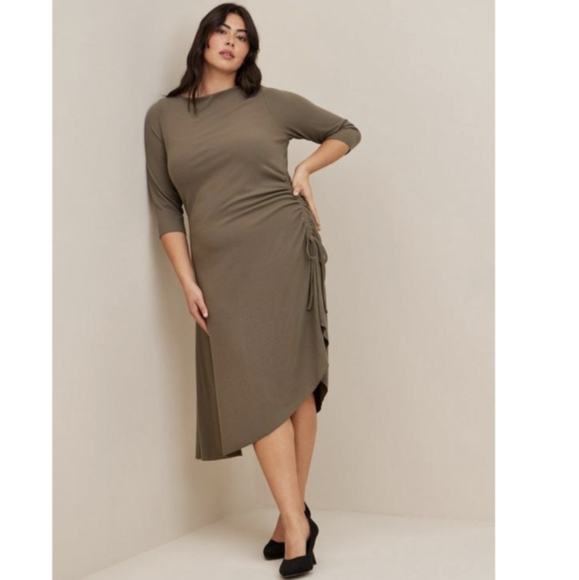 Torrid Midi Rib Asymmetrical Green Dress - Picture 1 of 7